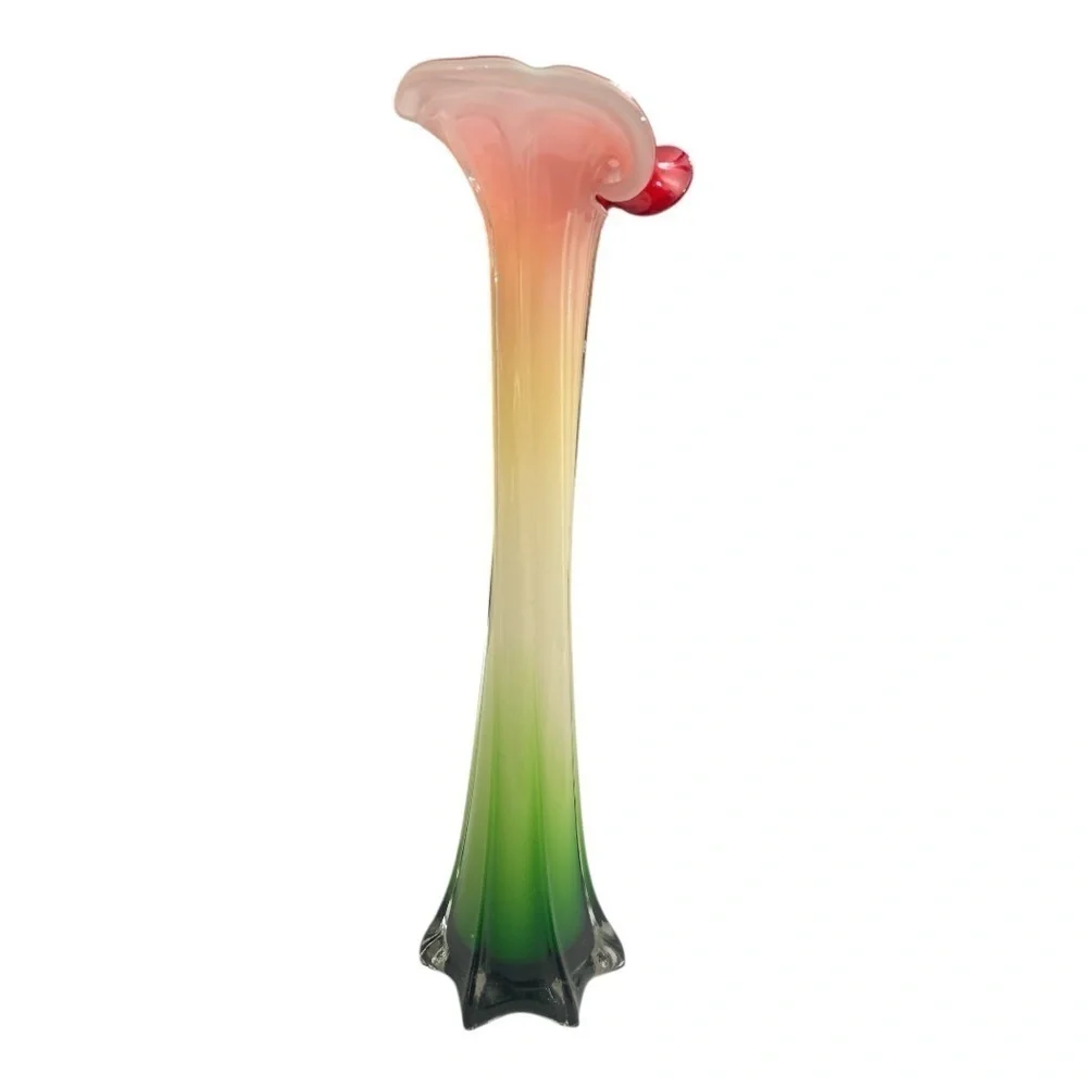 Vintage 1990s Postmodern Multicolor Ombre Calla Lily Art Glass Vase 15.5